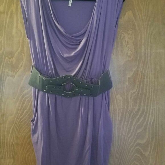 Bella D Y2K Purple Stretchy Belted Dress with Pockets Fits up to Large - Picture 2 of 9